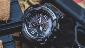 Close-up of a rugged G-Shock wristwatch showcasing design and functionality.
